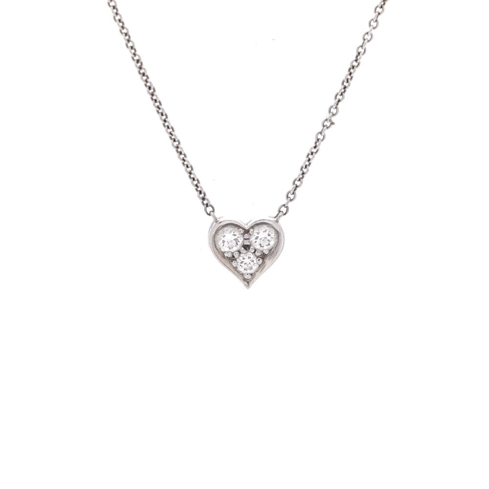 Tiffany & Co. Heart 3 Diamond Pendant Necklace Platinum with Diamonds